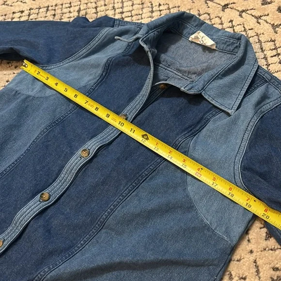 Ba&sh Ianis Mixed Denim Long Sleeve Button Front Collared Shirt Sz L - Picture 7 of 11